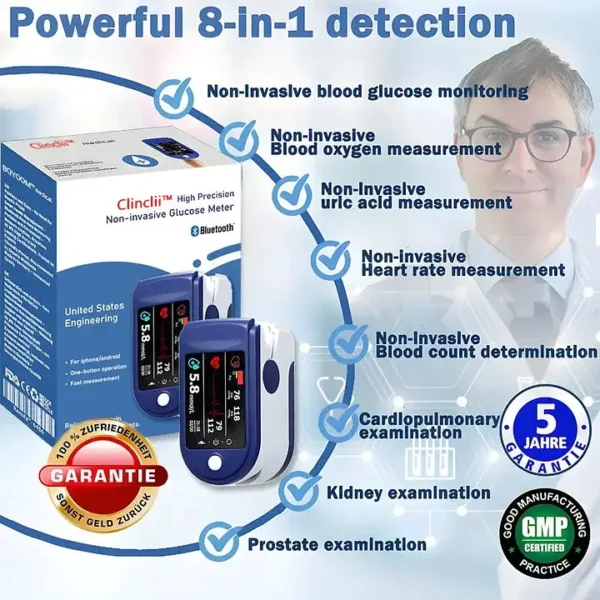 Clinclii™ High Precision Non-Invasive Blood Glucose Meter👨‍⚕️ is clinically certified to be & 99.9% accurate